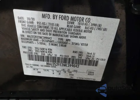 2021 Ford Ecosport S из США, поврежденный, VIN MAJ3S2FE2MC399042